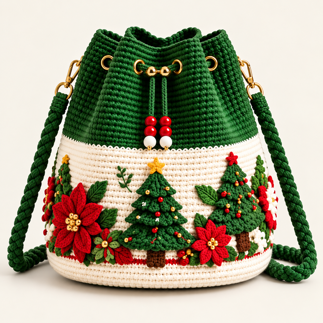Handmade Christmas Poinsettia Crochet Bag - Telaion
